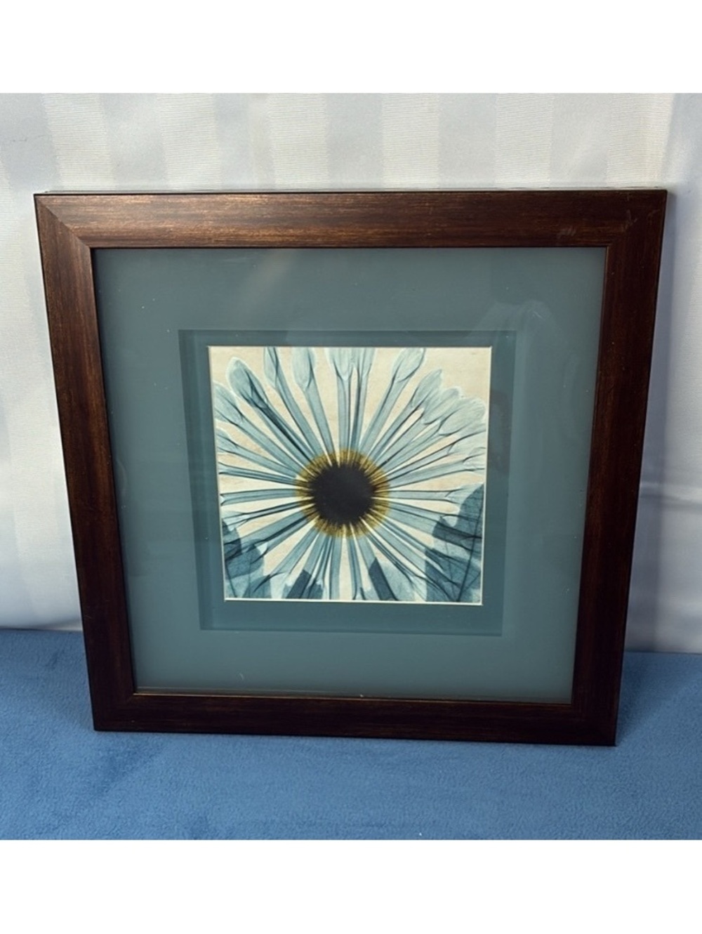 Framed Blue Floral Wall Art Print 11.5" x 11.5"